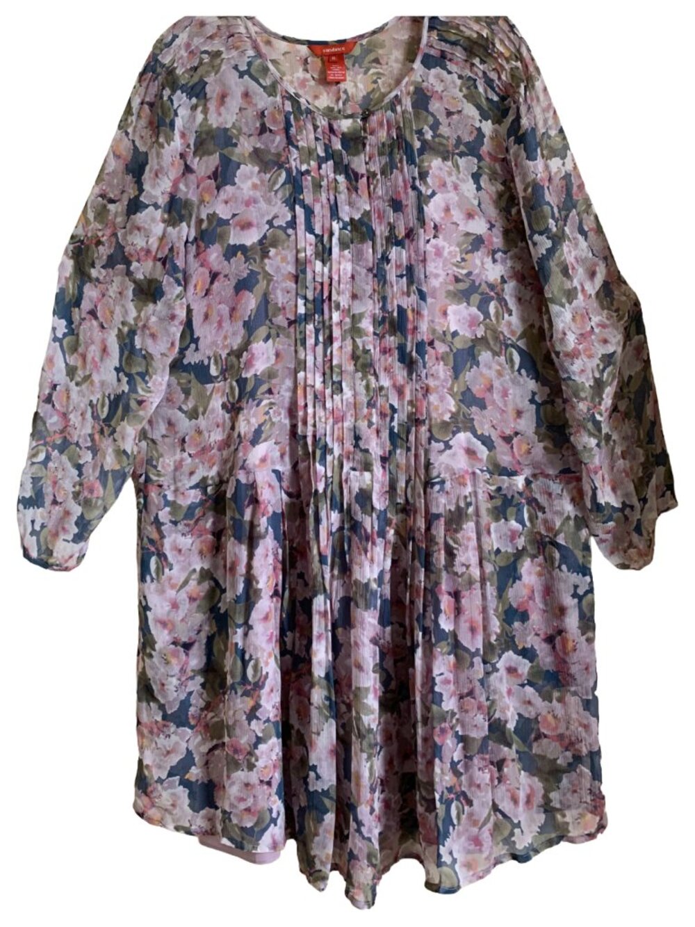 NWOT SUNDANCE Pink Floral Province Rose Silk Georgette Drop Waist Dress Sz XL - Picture 2 of 8